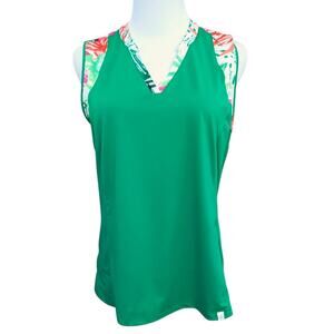 Lady Hagen Sleeveless Golf Tank Top Shirt M‎ Green Floral Stretch V-Neck Active